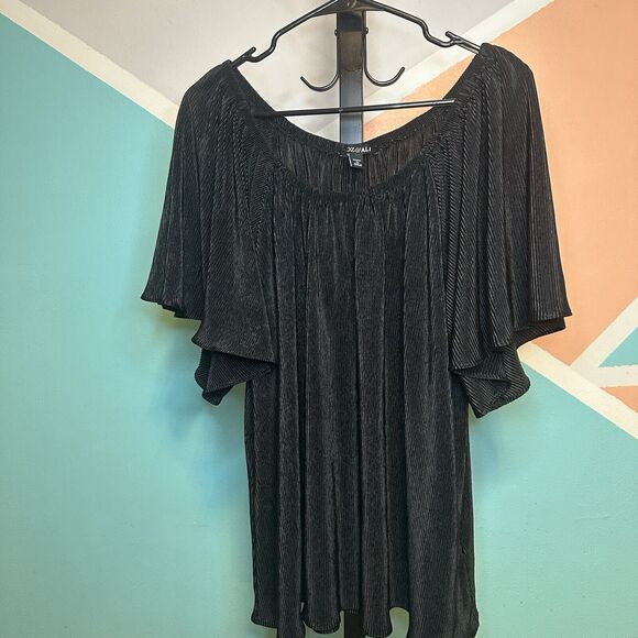 Roz & Ali Black Ribbed On Or Off Shoulder Plus Sized Womens 1x Flutter Sleeve‎ - Picture 1 of 5